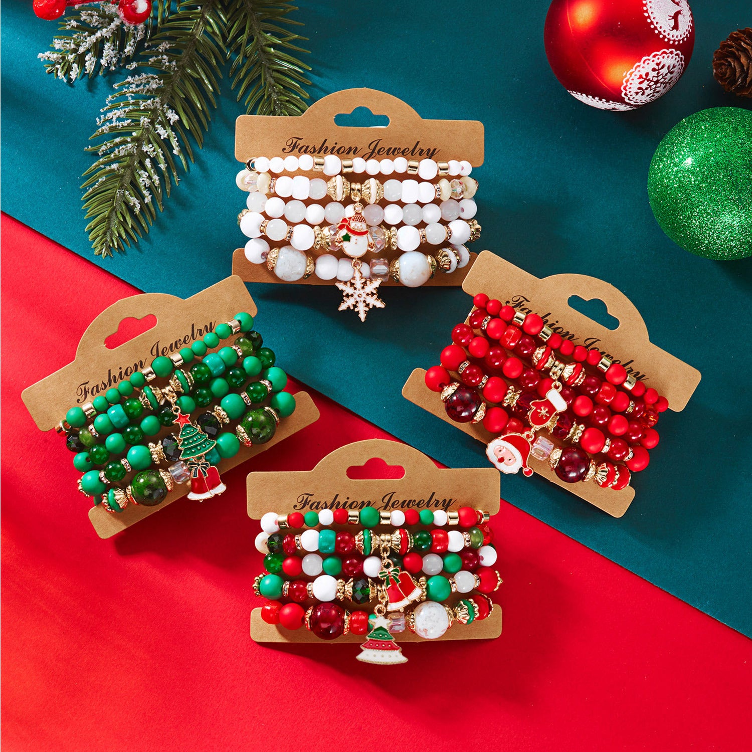 Wholesale Cute Christmas Tree Snowman Bell Alloy Pendant Christmas Crystal Bracelet
